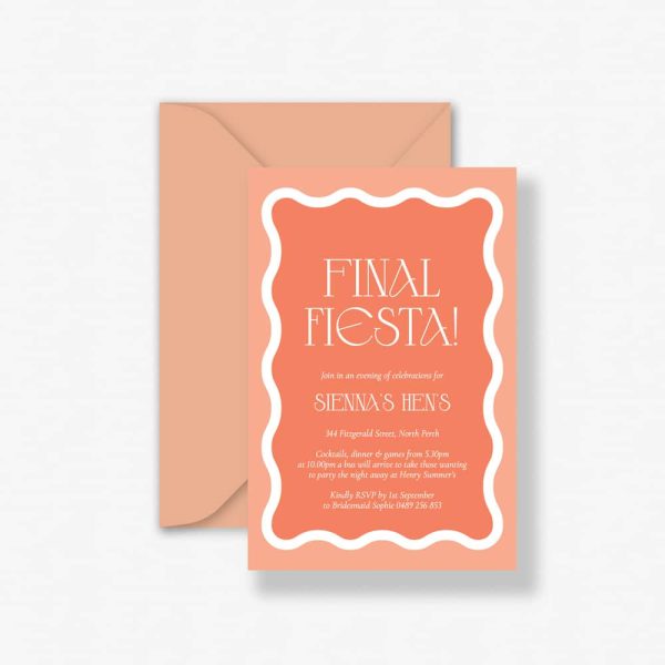 Last Fiesta Bachelorette Hens Party Orange with terracotta envelope