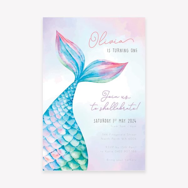 Kids birthday party invitation with mermaid tail