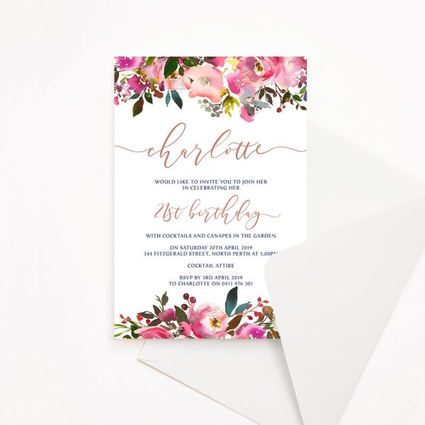 Pink Blooms Galore Birthday Invitation