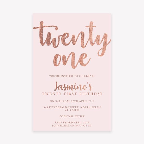 Rose Gold 21st Birthday Invitation