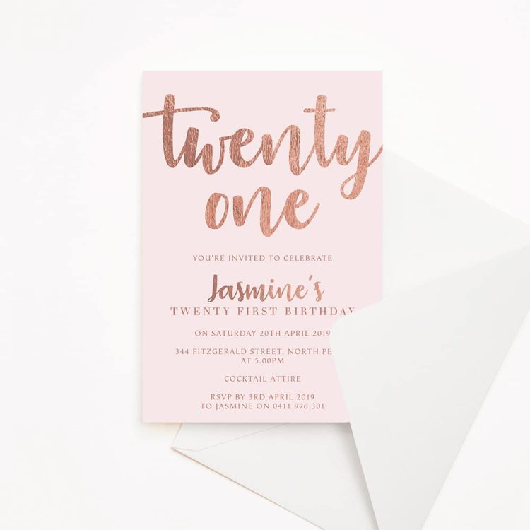 Rose Gold 21st Birthday Invitation