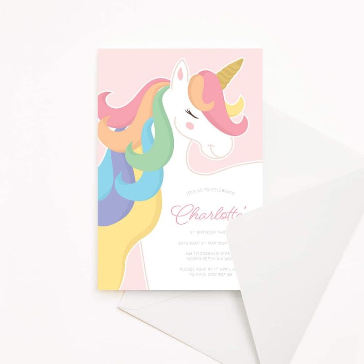 Unicorn Fantasy Kids Birthday Invitations