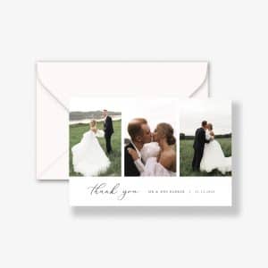 Enchanting Wedding Thank You Card with happy couple and envelope