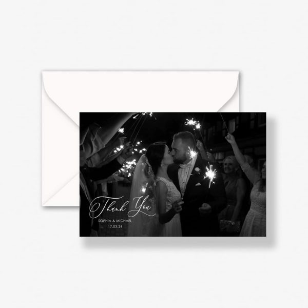 Euphoric Wedding Thank You Card with happy couple photo and envelope