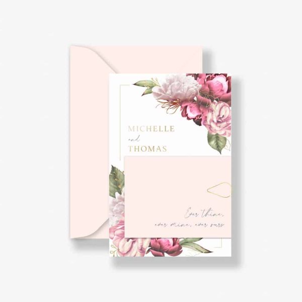 Gold Pastel Blooms Wedding Invitation with Gold Foil