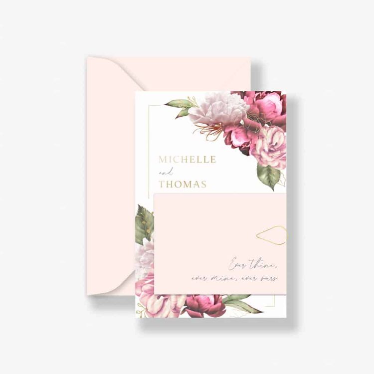 Gold Pastel Blooms Wedding Invitation