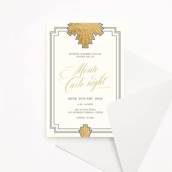 Monte Carlo school ball, formal, prom invitation