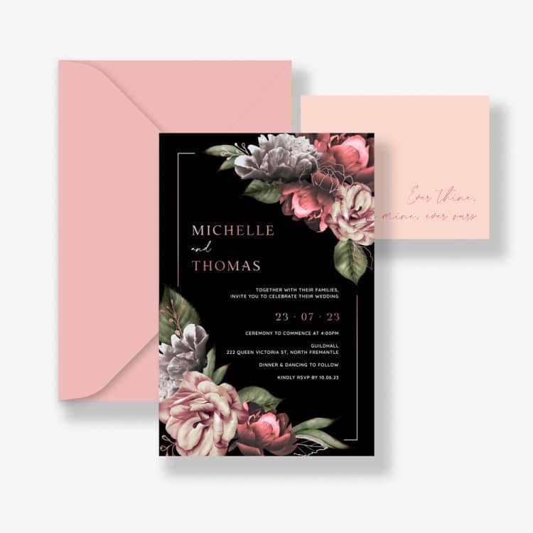 Rose Gold Moody Blooms Wedding Invitation