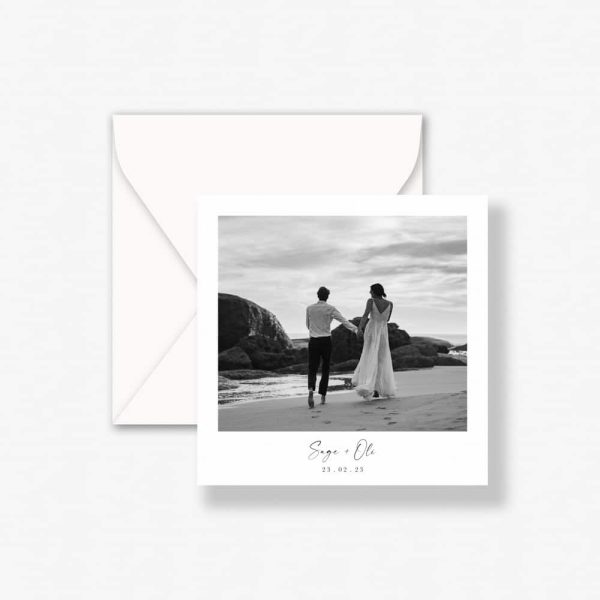 Snapshot Wedding Thank You Cards with vintage polaroid instant camera design in black and white