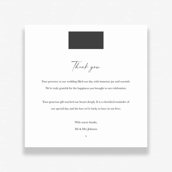 Snapshot Wedding Thank You Card with vintage polaroid instant camera design in black and white