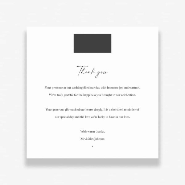 Snapshot Wedding Thank You Cards with vintage polaroid instant camera design in black and white