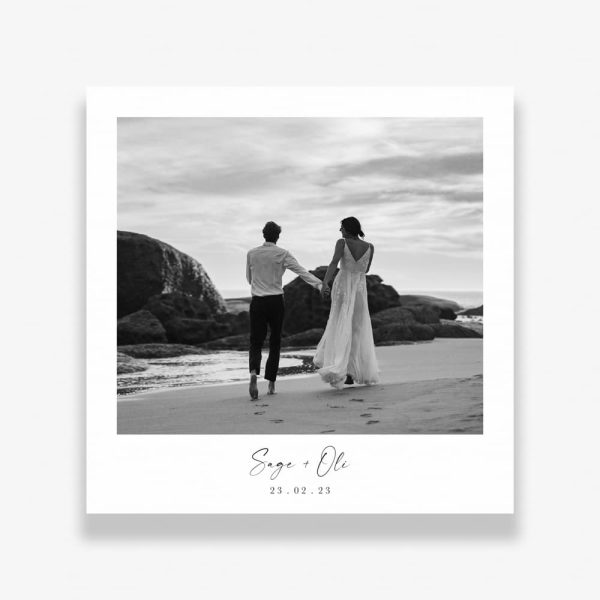 Snapshot Wedding Thank You Cards with vintage polaroid instant camera design in black and white