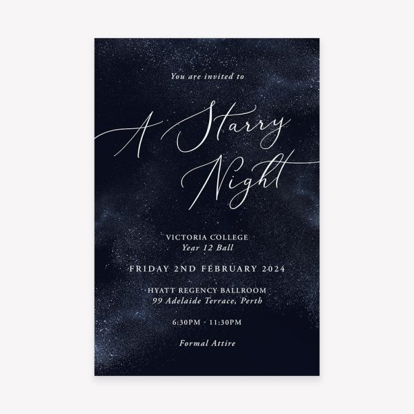 Starry night school ball, formal, prom invitation