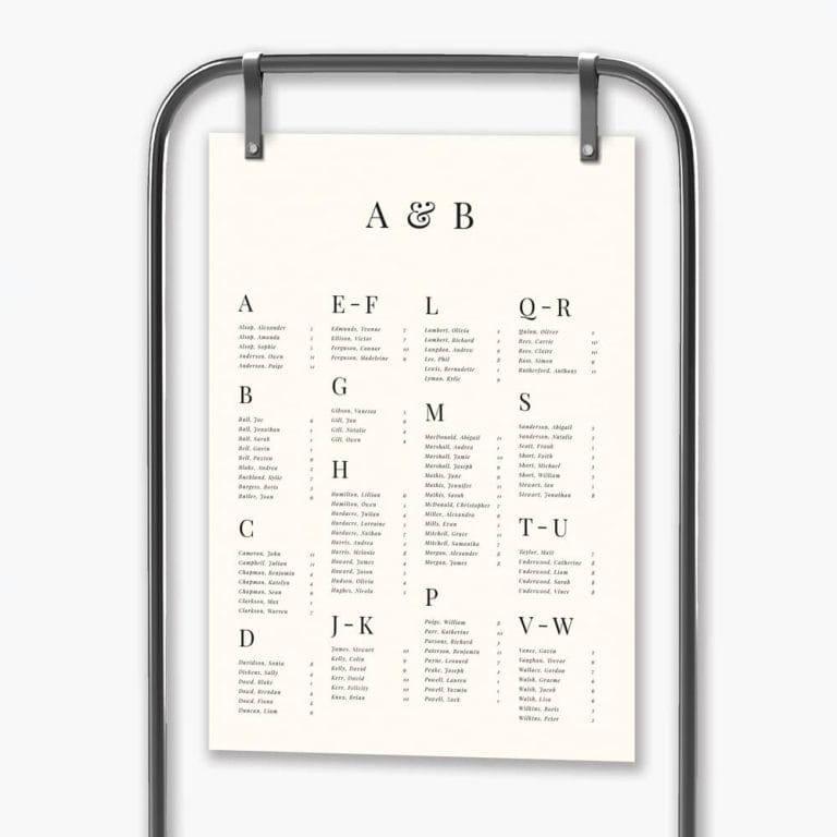 Classic Romance Wedding Seating Plan