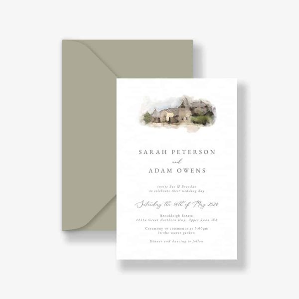 Watercolour Venues Custom Illustration Wedding Invitation Suite