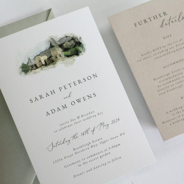 Watercolour Venues Custom Illustration Wedding Invitation Suite