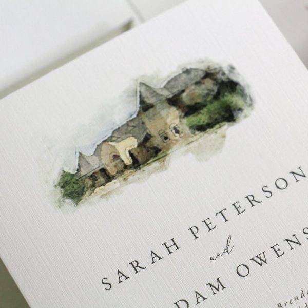 Watercolour Venues Custom Illustration Wedding Invitation Suite