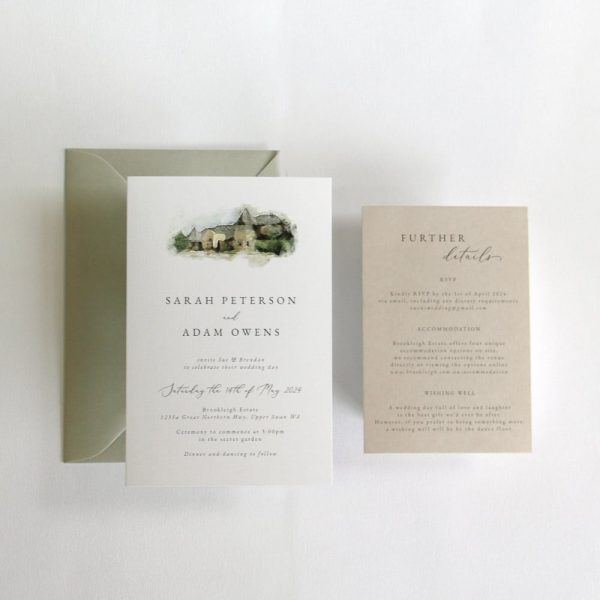 Watercolour Venues Custom Illustration Wedding Invitation Suite