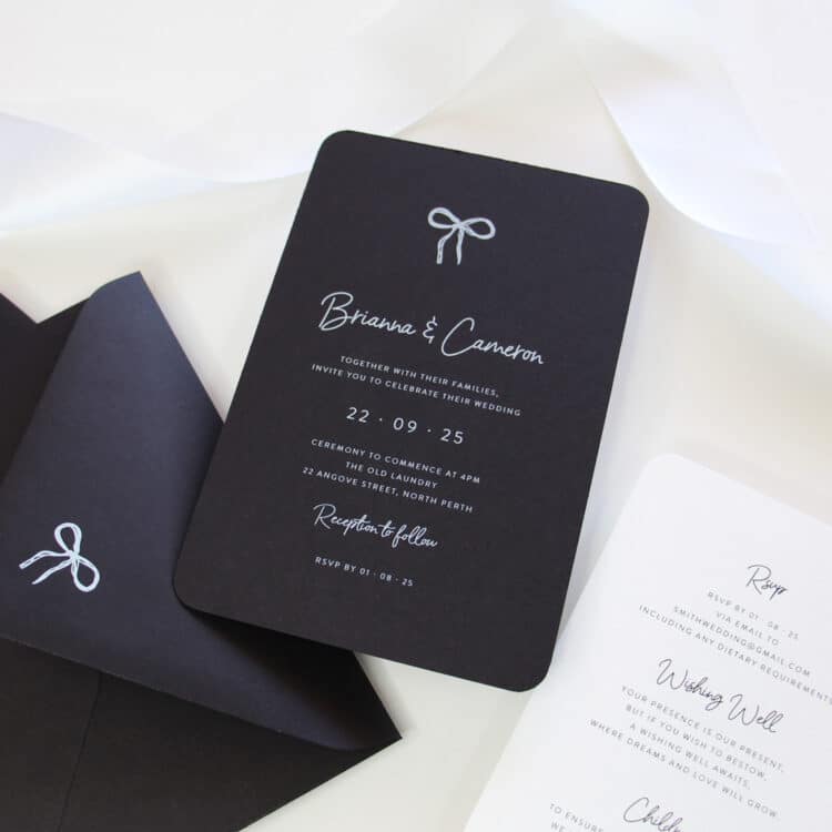 Delicate Bows Black Wedding Invitation Suite