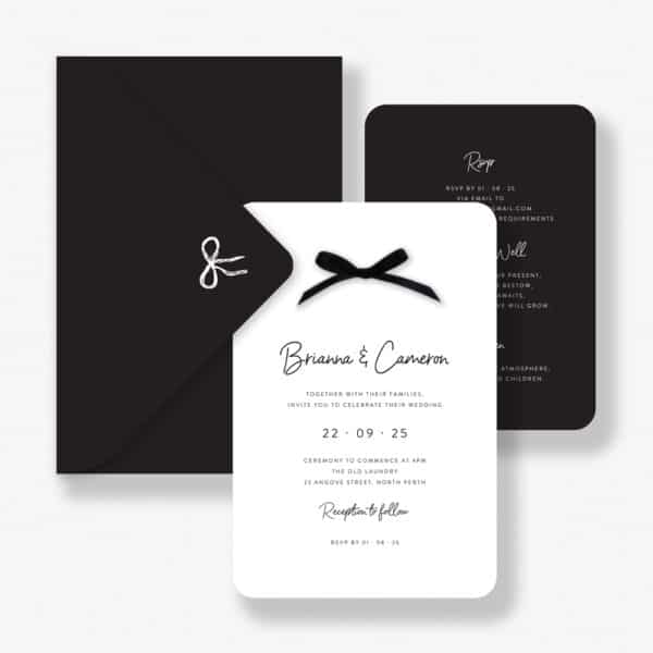 Delicate bows wedding invitation mockup