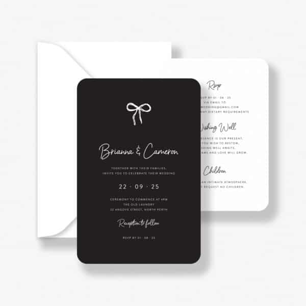 Delicate bows black wedding invitation mockup