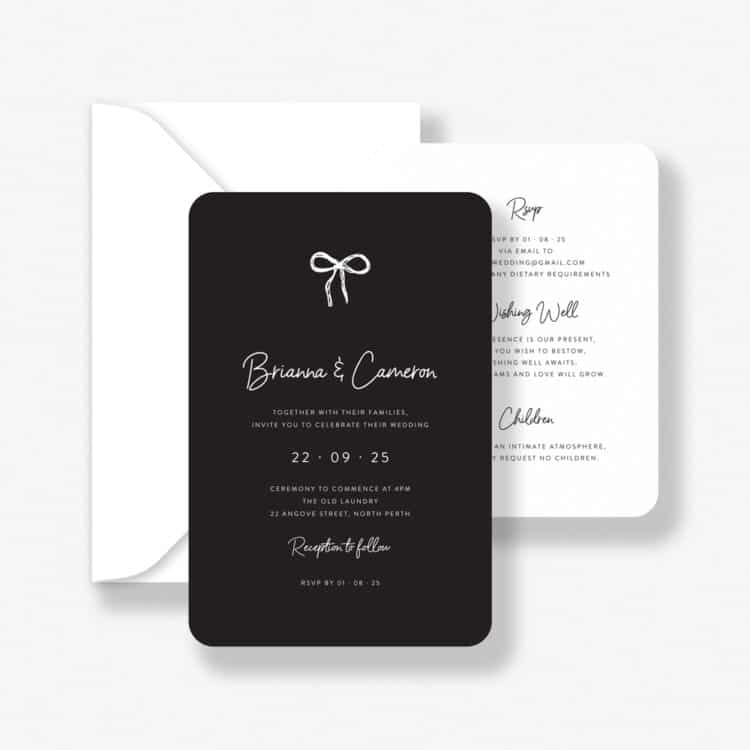 Delicate Bows Black Wedding Invitation Suite