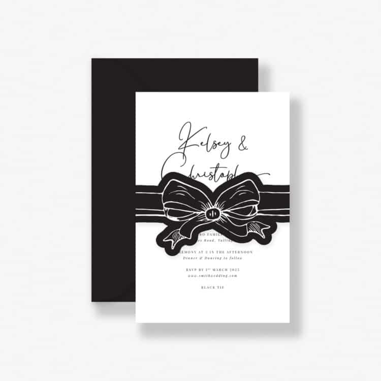 Graceful Bows Black Wedding Invitation