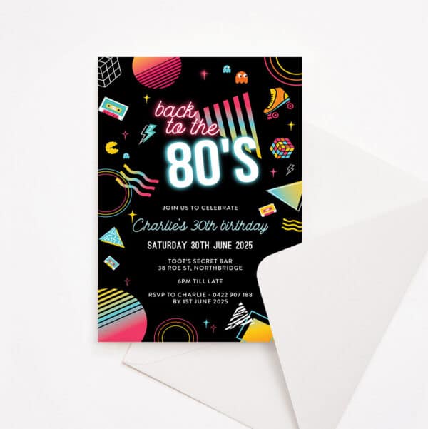 Back To The 80s Birthday Invitations