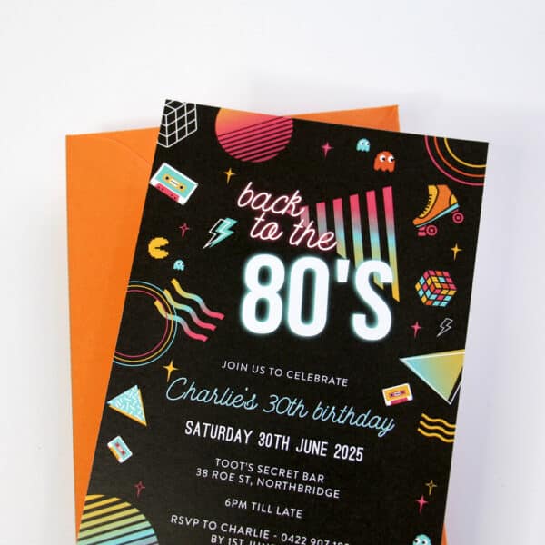 back to the 80s invitation close up