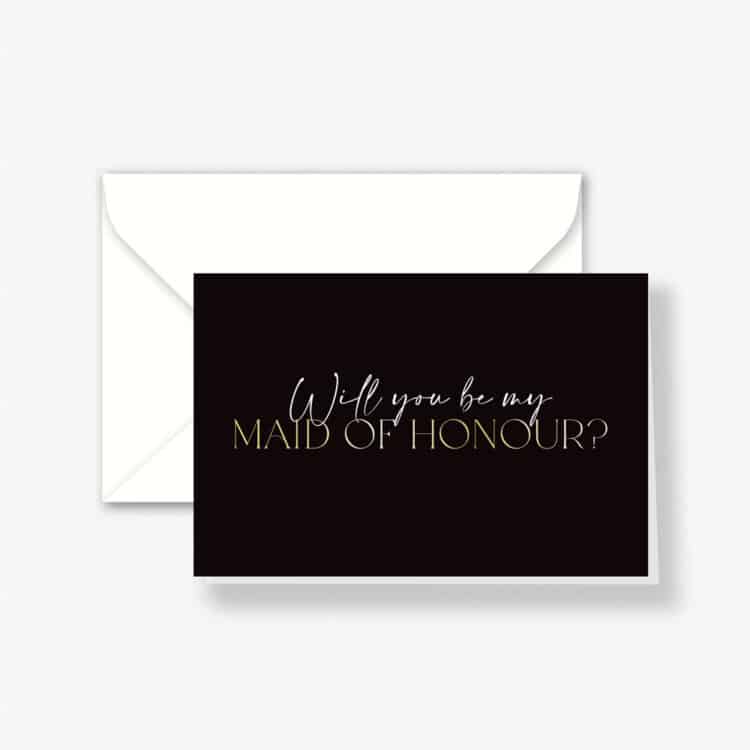 Black & Gold Foil Maid of Honour Proposal Card