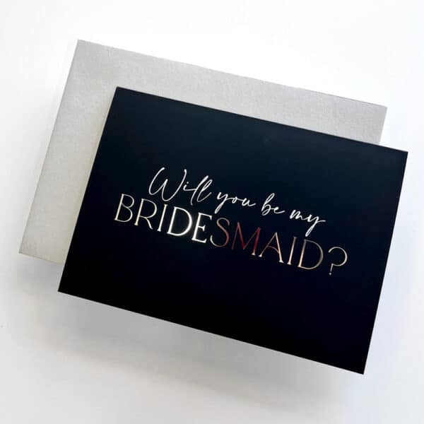 Black & Silver Foil Bridesmaid Proposal Card with envelope