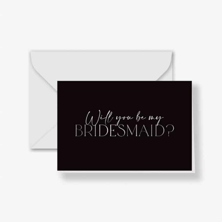 Black & Silver Foil Bridesmaid Proposal Card with envelope