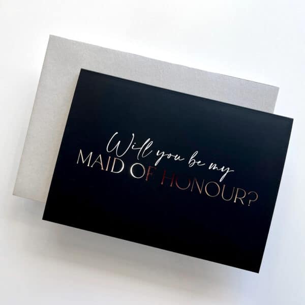 Black & Silver Foil Maid of Honour Proposal Card