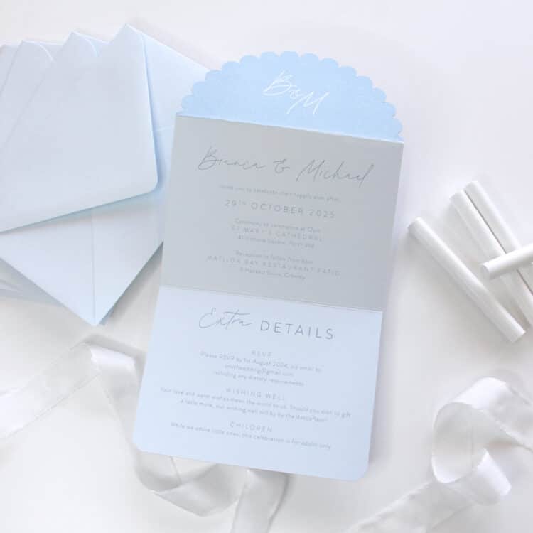 Scalloped Sky Trifold Wedding Invitation