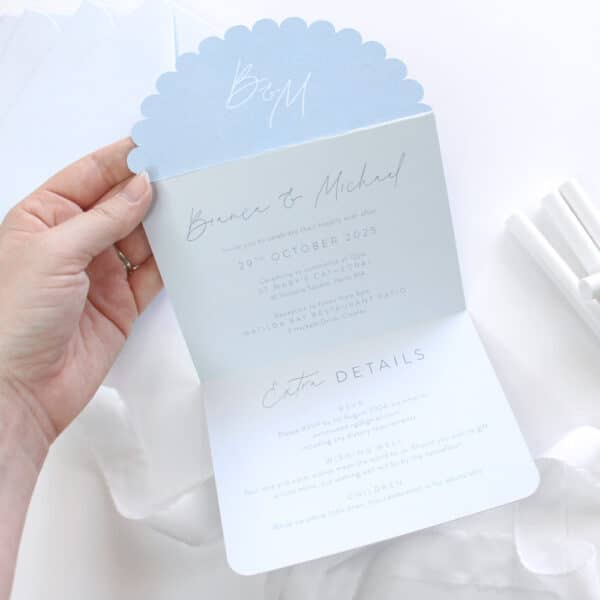 Scalloped Sky Trifold Wedding Invitation - Image 3