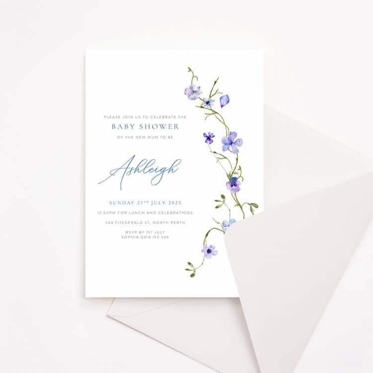 Fresh Blue Floral Baby Shower Invitation
