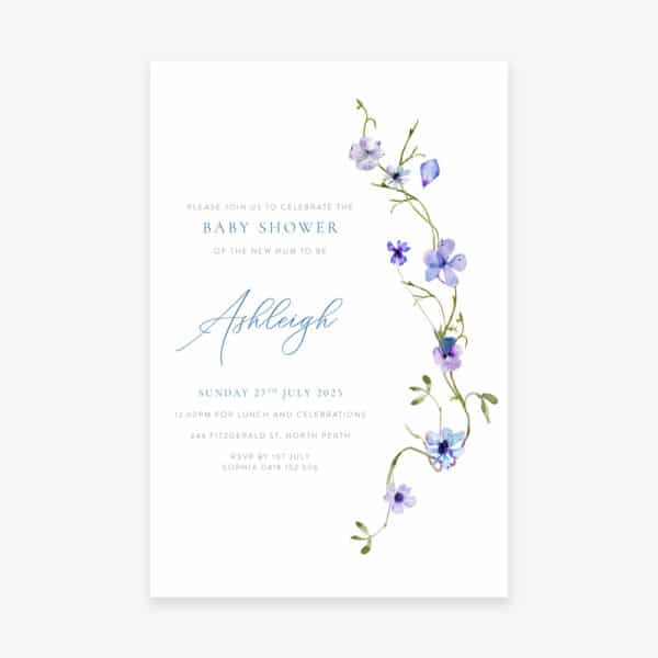 Baby Shower Invitation with cursive script font and dainty florals