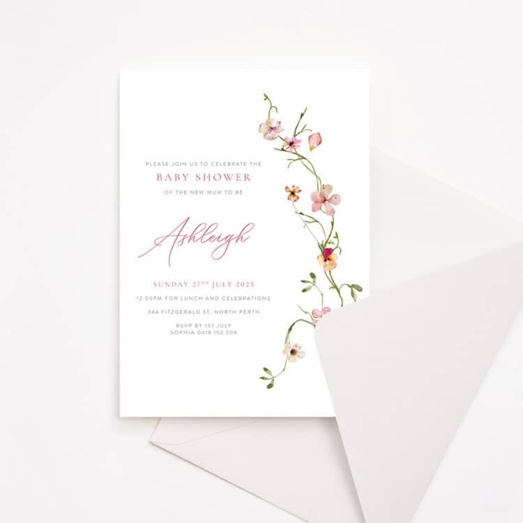 Fresh Pink Floral Baby Shower Invitation