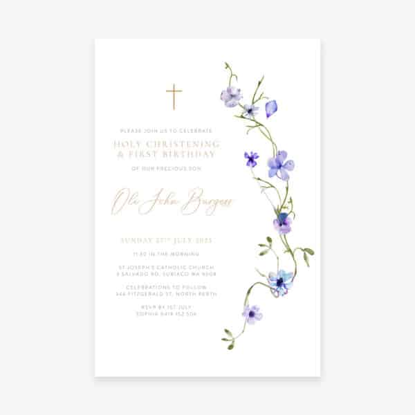 Baptism Invitation with soft floral border and envelope