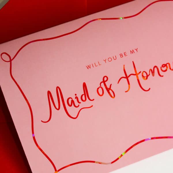 Holographic bridal party proposal card. maid of honour proposal card and envelope