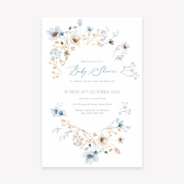 Baby Shower Invitation with cursive script font and dainty florals
