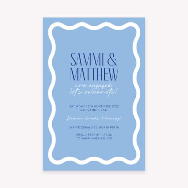 Fiesta Blue Wavy Engagement Invitation