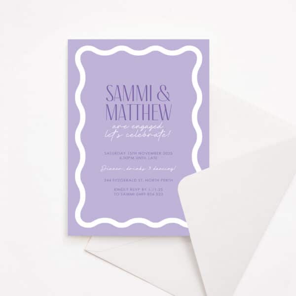 Fiesta Purple Wavy Engagement Invitation