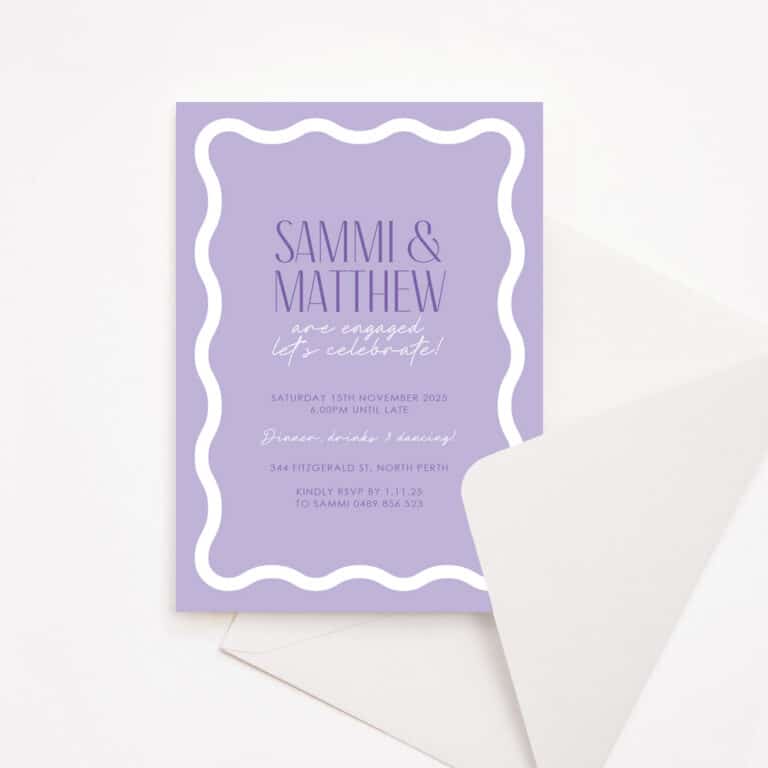 Fiesta Purple Wavy Engagement Invitation