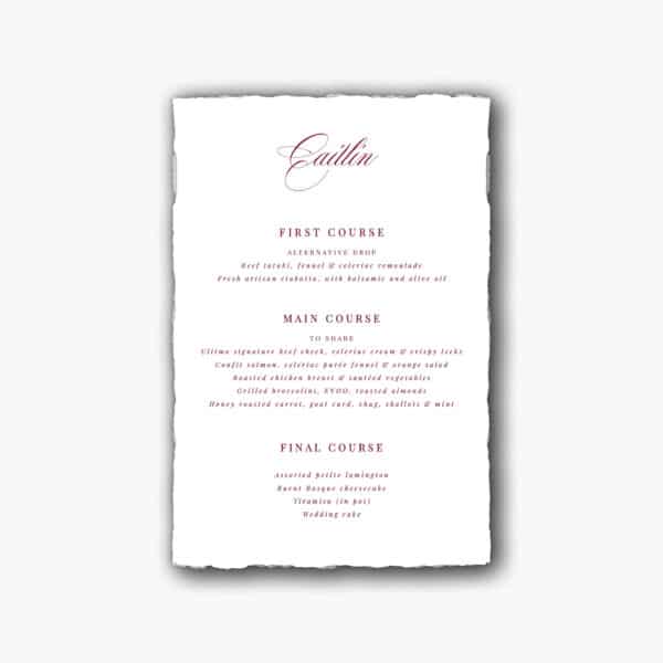 Wild Romance Menu