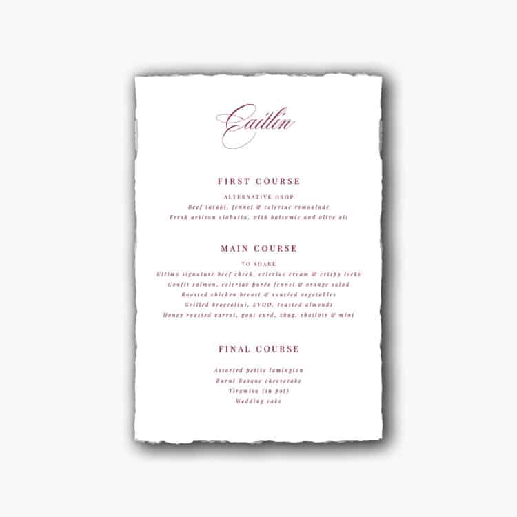 Wild Romance Menu