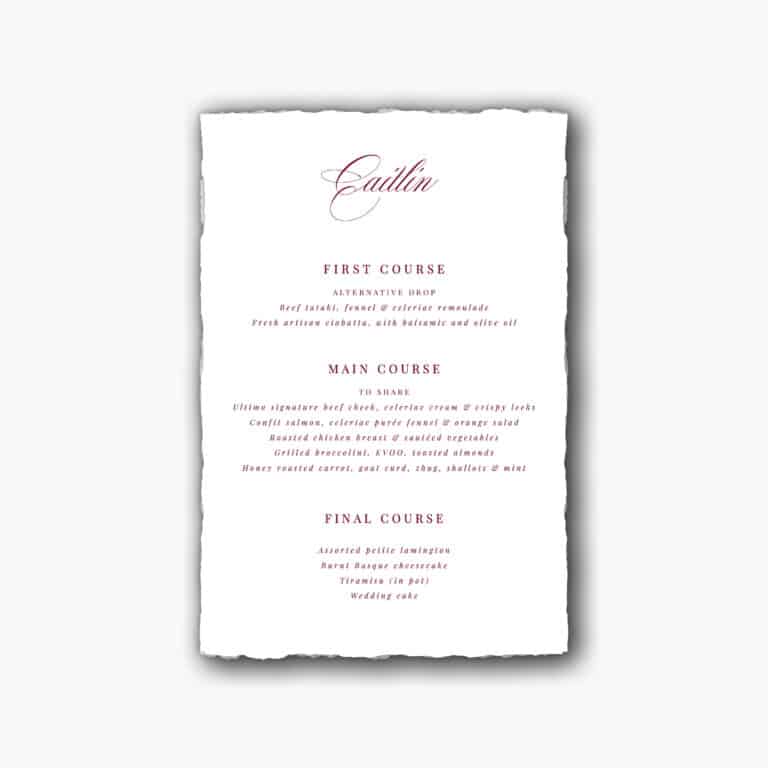 Wild Romance Menu